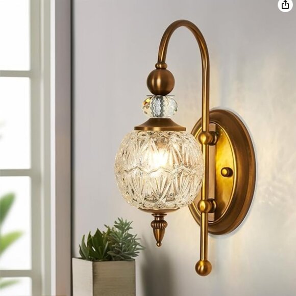 Retro Gold Wall Sconce with Glass Globe Shade Mid Century Modern Light - Picture 1 of 4